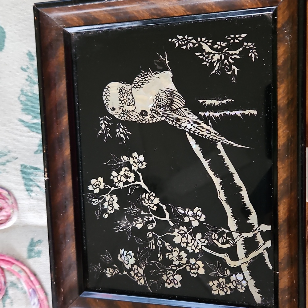 Vintage Framed Mother Of Pearl Bird Art
